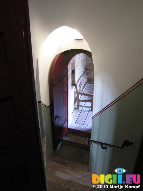 SX13452 Staircase and red door at Castle Coch